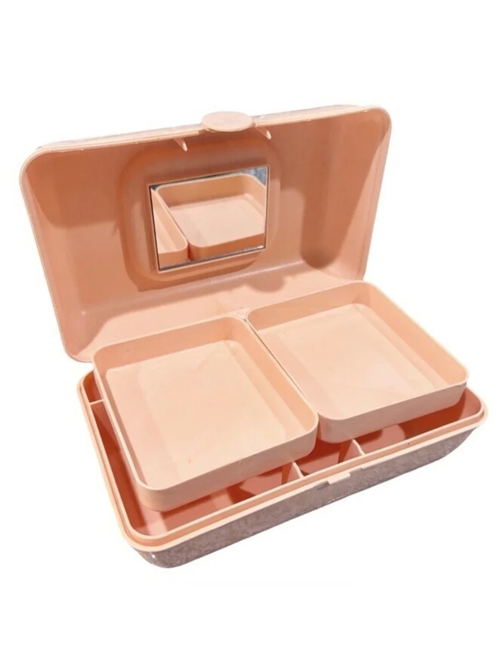 (RC) Caboodles Mini Makeup Case Peach Marble Auto Swivel Trays Mirror EUC